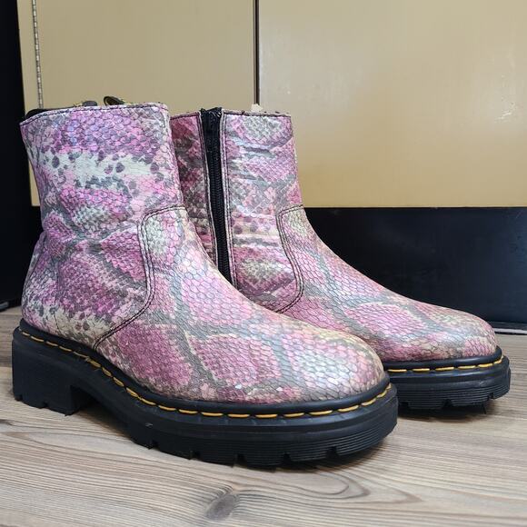 Dr. Martens Shoes - VTG Doc Dr Martens DMs Pink Snake Skin Pattern UK 7 Combat Moto Boots England